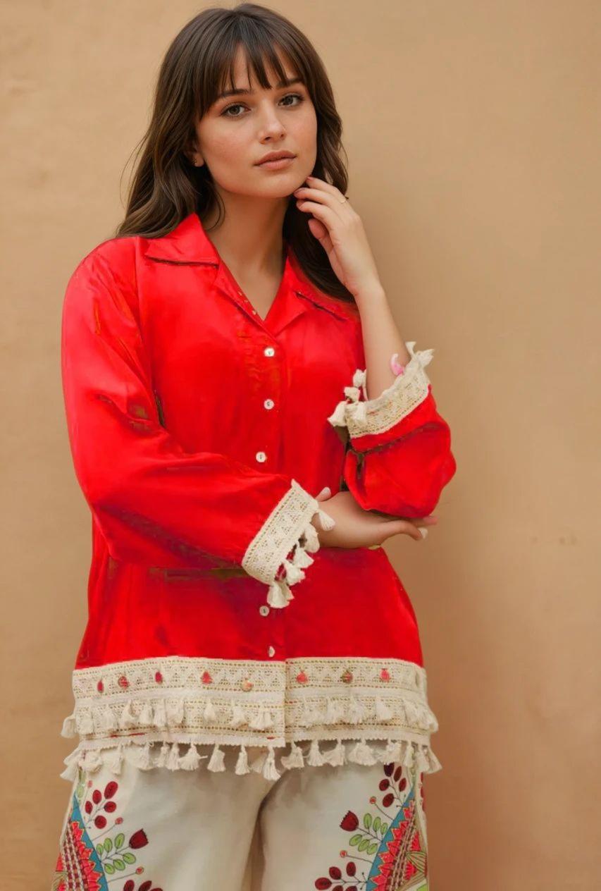 Premium Cotton Kurti Set with Lace Border & Embroidered Palazzo - Image 8