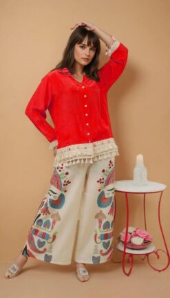 Premium Cotton Kurti Set with Lace Border & Embroidered Palazzo