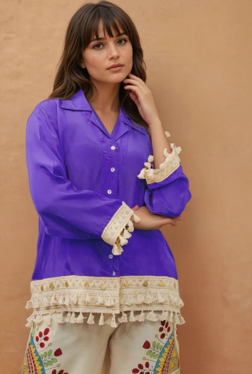 Premium Cotton Kurti Set with Lace Border & Embroidered Palazzo - Image 3