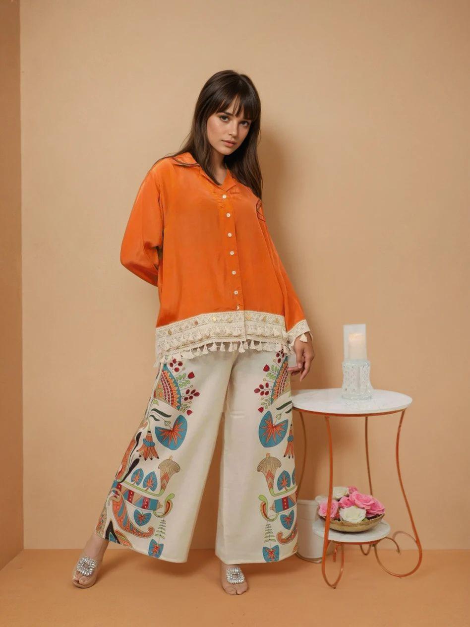 Premium Cotton Kurti Set with Lace Border & Embroidered Palazzo - Image 2