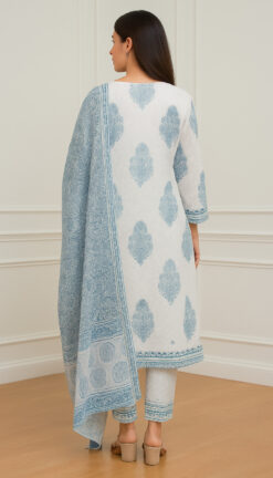 Alternative view of Elegant Sky Blue Floral Block Print Cotton Suit Set