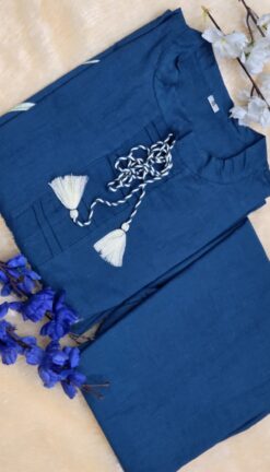 Alternative view of Elegant Teal Blue Cotton Embroidered Co-ord Set