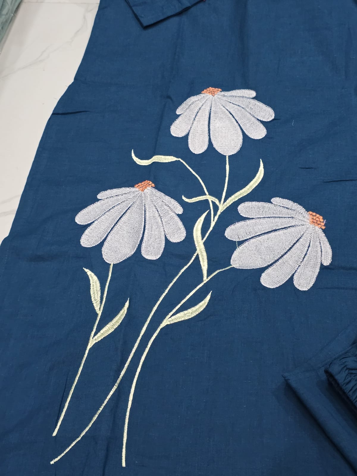 Elegant Teal Blue Cotton Embroidered Co-ord Set - Image 4