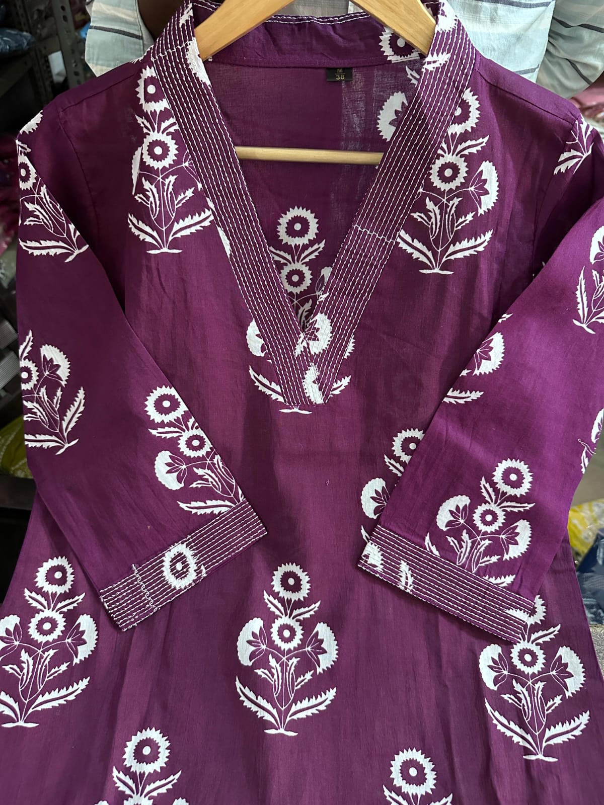 Elegant Purple Printed Cotton Suit Set with Dupatta - Image 2