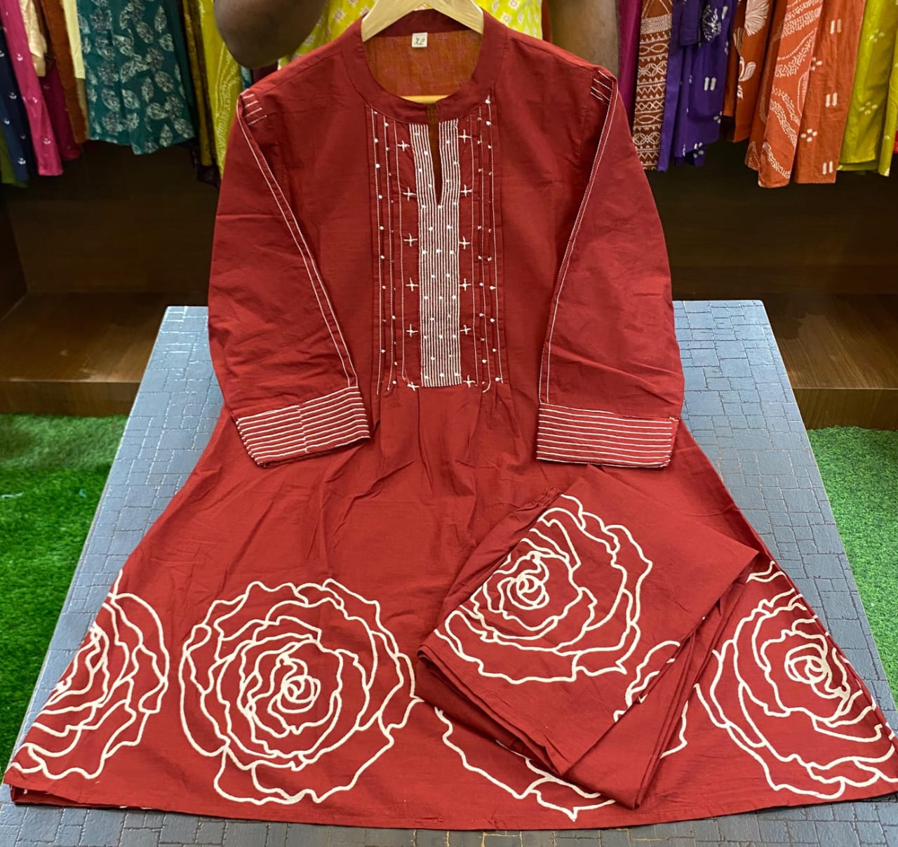Rose Cotton Cord Set – Kurta & Pant - Image 2