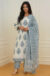 Elegant Sky Blue Floral Block Print Cotton Suit Set