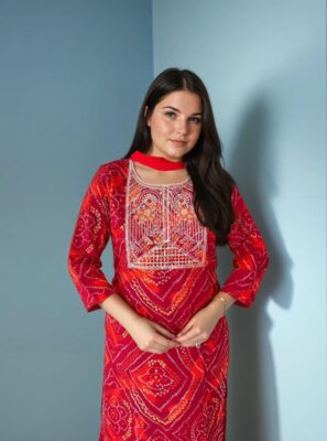 Festival Special👗 Beautiful premium handwork Red Kurti, Pant & Dupatta Set 👗