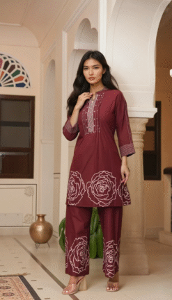 Rose Cotton Cord Set – Kurta & Pant