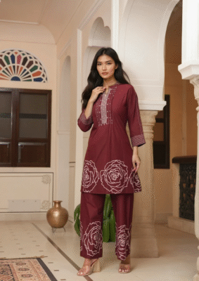 Rose Cotton Cord Set – Kurta & Pant