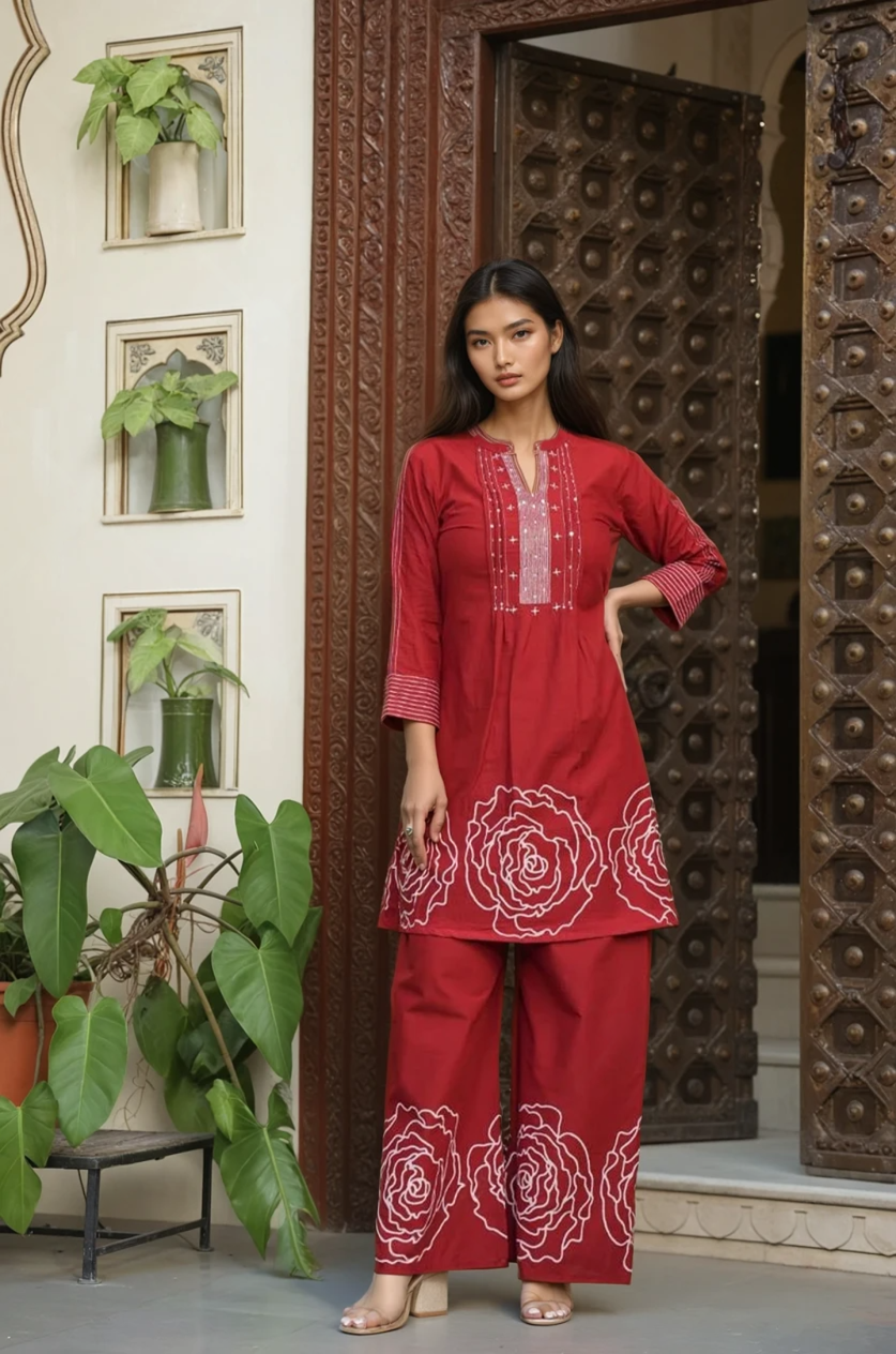Rose Cotton Cord Set – Kurta & Pant - Image 9