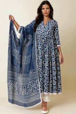 Elegant Royal Blue Anarkali Gown with Pant and Dupatta