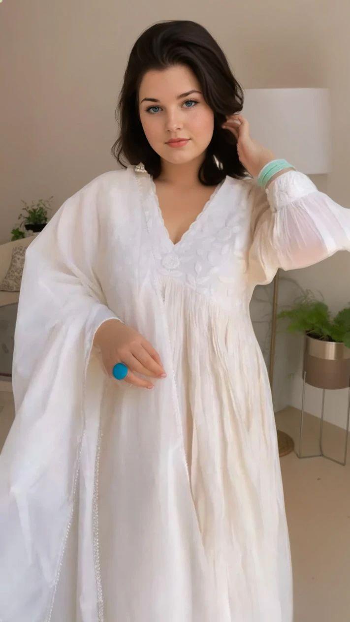 New Designer White Embroidered Anarkali Gown with Cotton Pant & Chanderi Dupatta Set