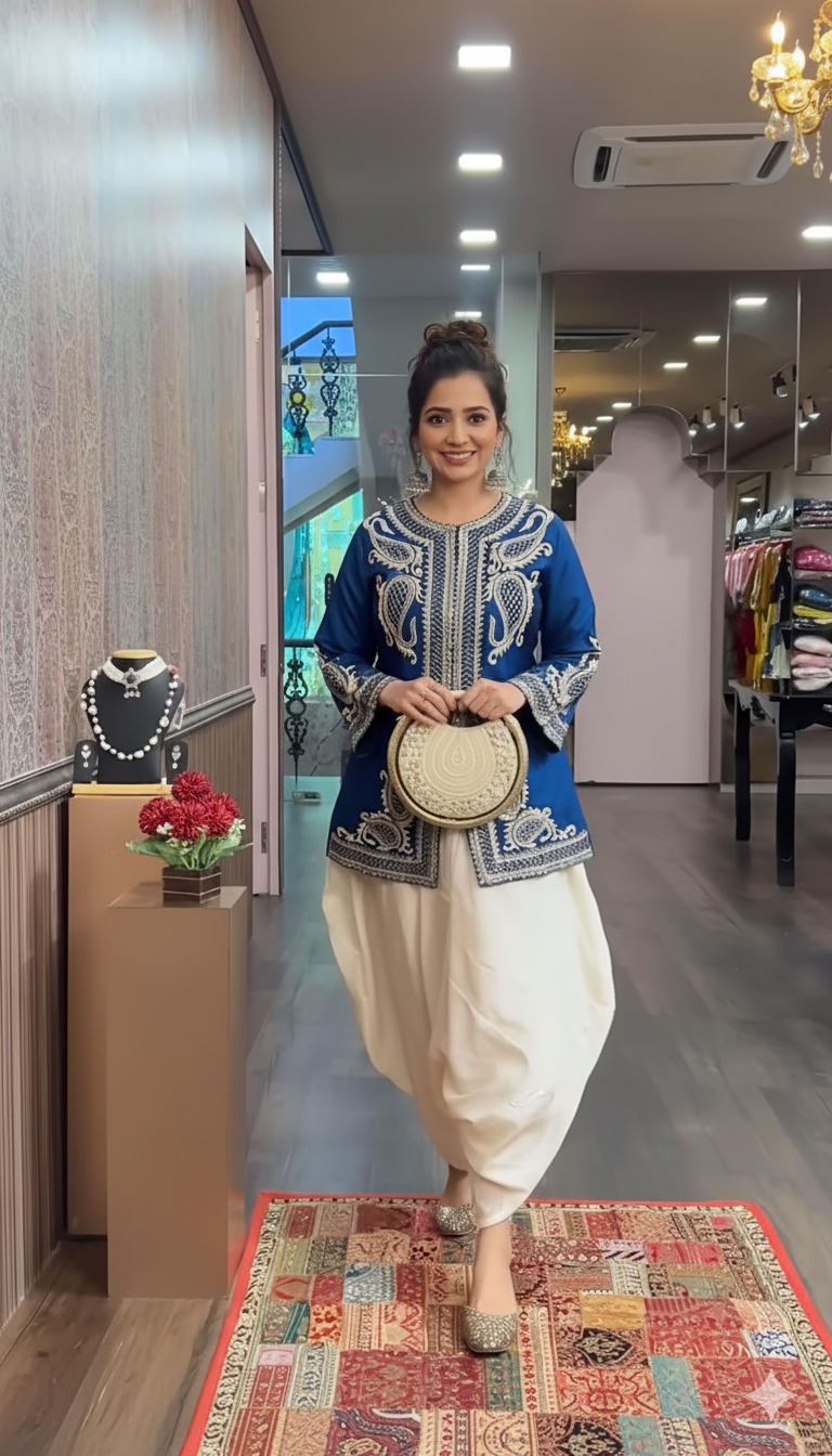 Heavy Chinon Silk Dhoti Salwar Suit with Embroidery