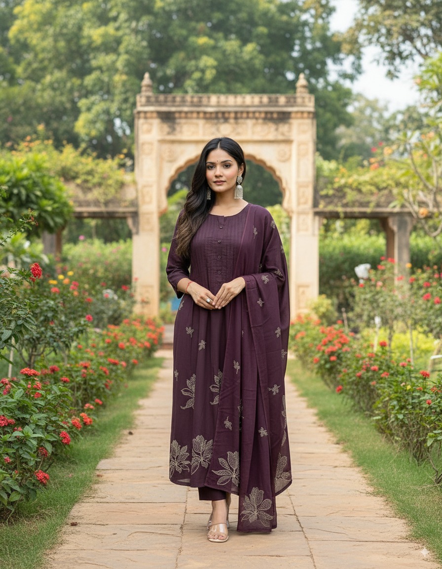 Elegant Maroon Floral Printed Anarkali Kurti with Dupatta - Image 5