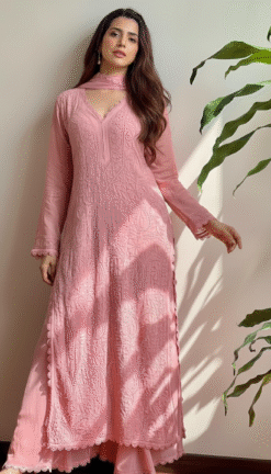 Elegant Faux Georgette Embroidered Kurta Plazo Set with Dupatta