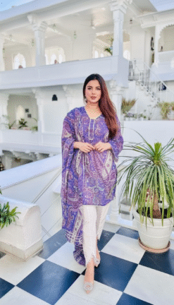 Royal Purple Paisley Printed Kurta Set with Dupatta