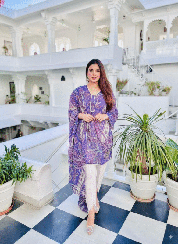 Royal Purple Paisley Printed Kurta Set with Dupatta