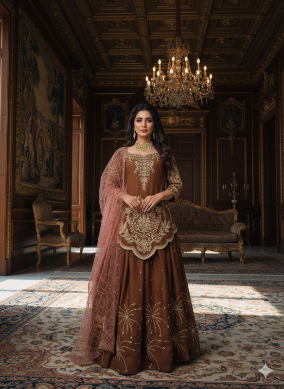 Royal Cinnamon Simmer Silk Embroidered Lehenga Set