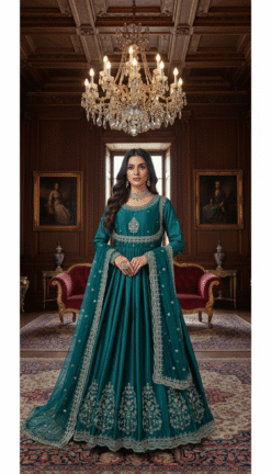 Elegant Teal Green Japan Satin Anarkali Set with Dupatta