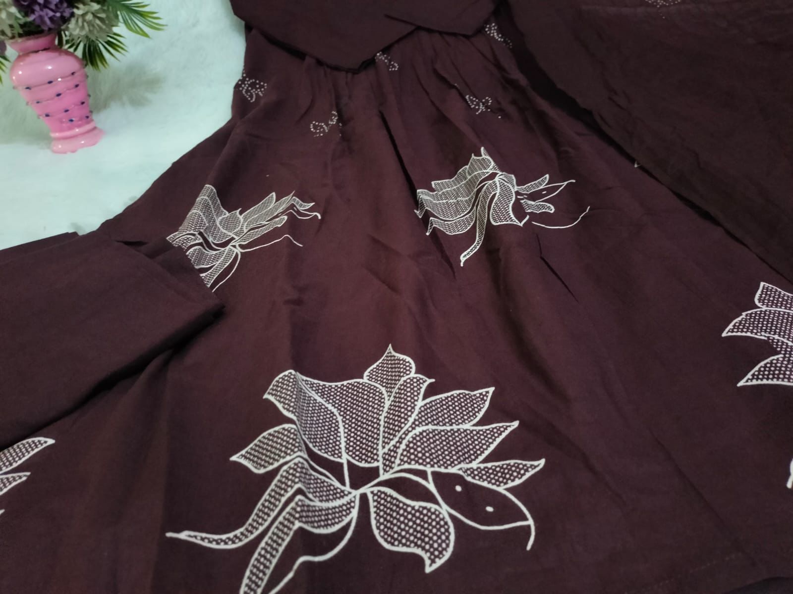 Elegant Maroon Floral Printed Anarkali Kurti with Dupatta - Image 2