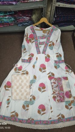 Alternative view of Charming Handwork Cotton Kurta Pant Set with Mul Cotton Dupatta