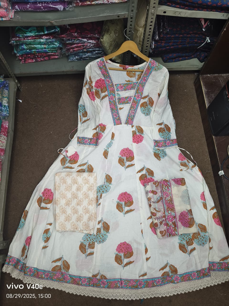 Alternative view of Charming Handwork Cotton Kurta Pant Set with Mul Cotton Dupatta