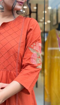 Alternative view of 💃 New Designer Festival Collection – Red Cotton Kurta Pant Dupatta Set with Adda & Sequence Work