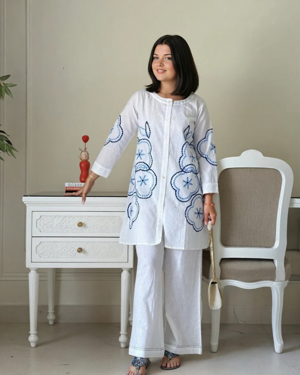 Power Pause Aari Work Kurti Palazzo Co-ord Set - Image 9