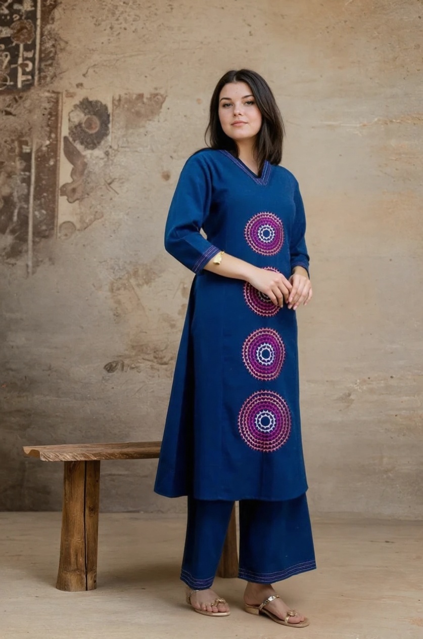 Power Pause Aari Work Kurti Palazzo Co-ord Set