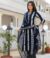 Navy Blue & White Printed Cotton Kurta Set with Dupatta