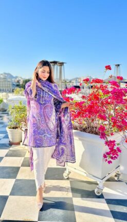 Alternative view of Royal Purple Paisley Printed Kurta Set with Dupatta