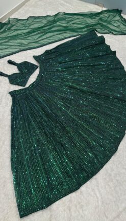 Alternative view of Emerald Green Rainbow Sequin Net Lehenga Set