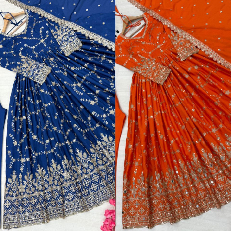 Royal Blue Designer Party Wear Anarkali Gown with Dupatta & Bottom - Image 10