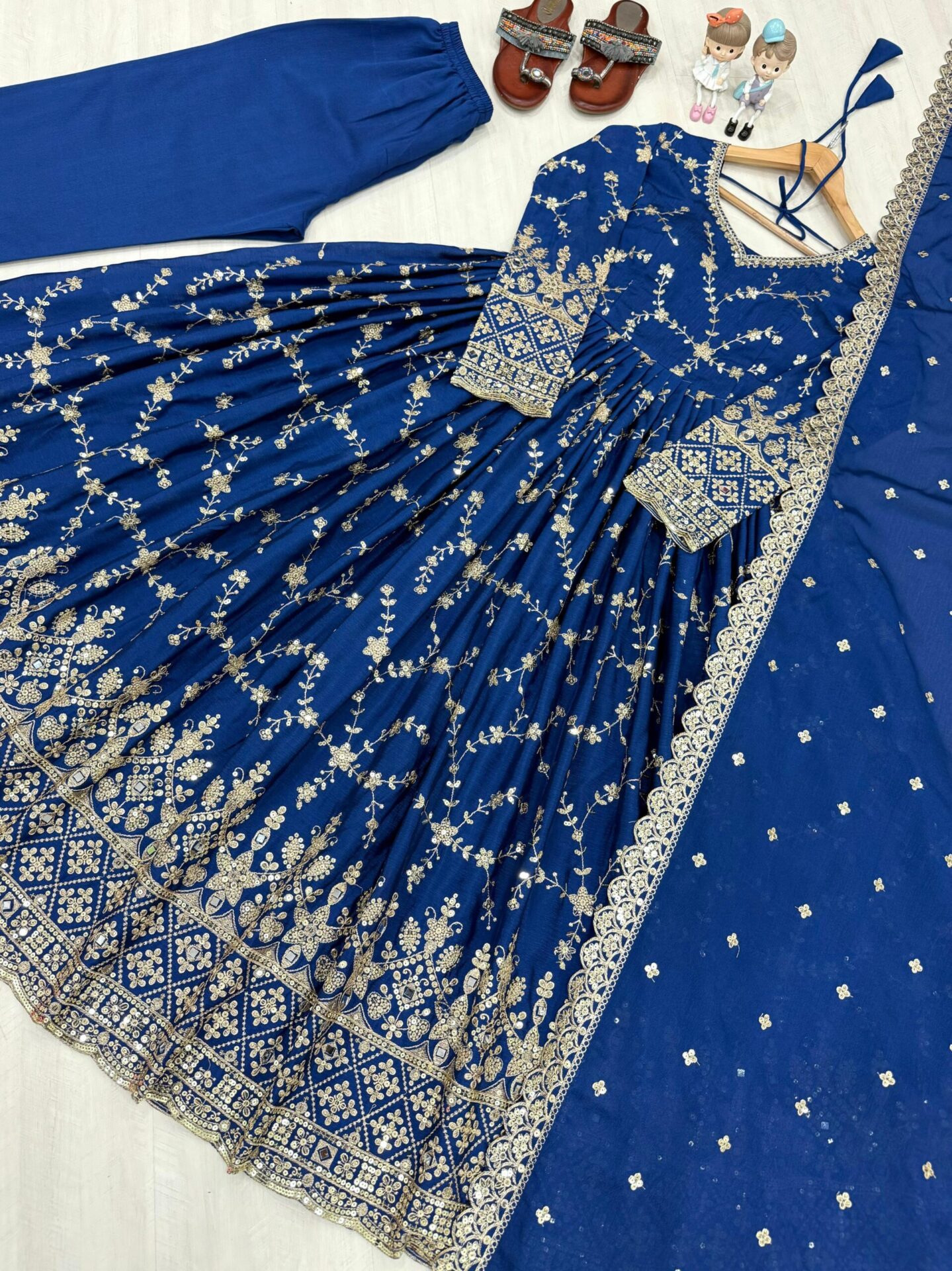Royal Blue Designer Party Wear Anarkali Gown with Dupatta & Bottom - Image 8