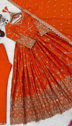 Alternative view of Royal Blue Designer Party Wear Anarkali Gown with Dupatta & Bottom