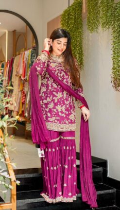 Elegant Heavy Embroidered Party Wear Top–Plazzo with Dupatta