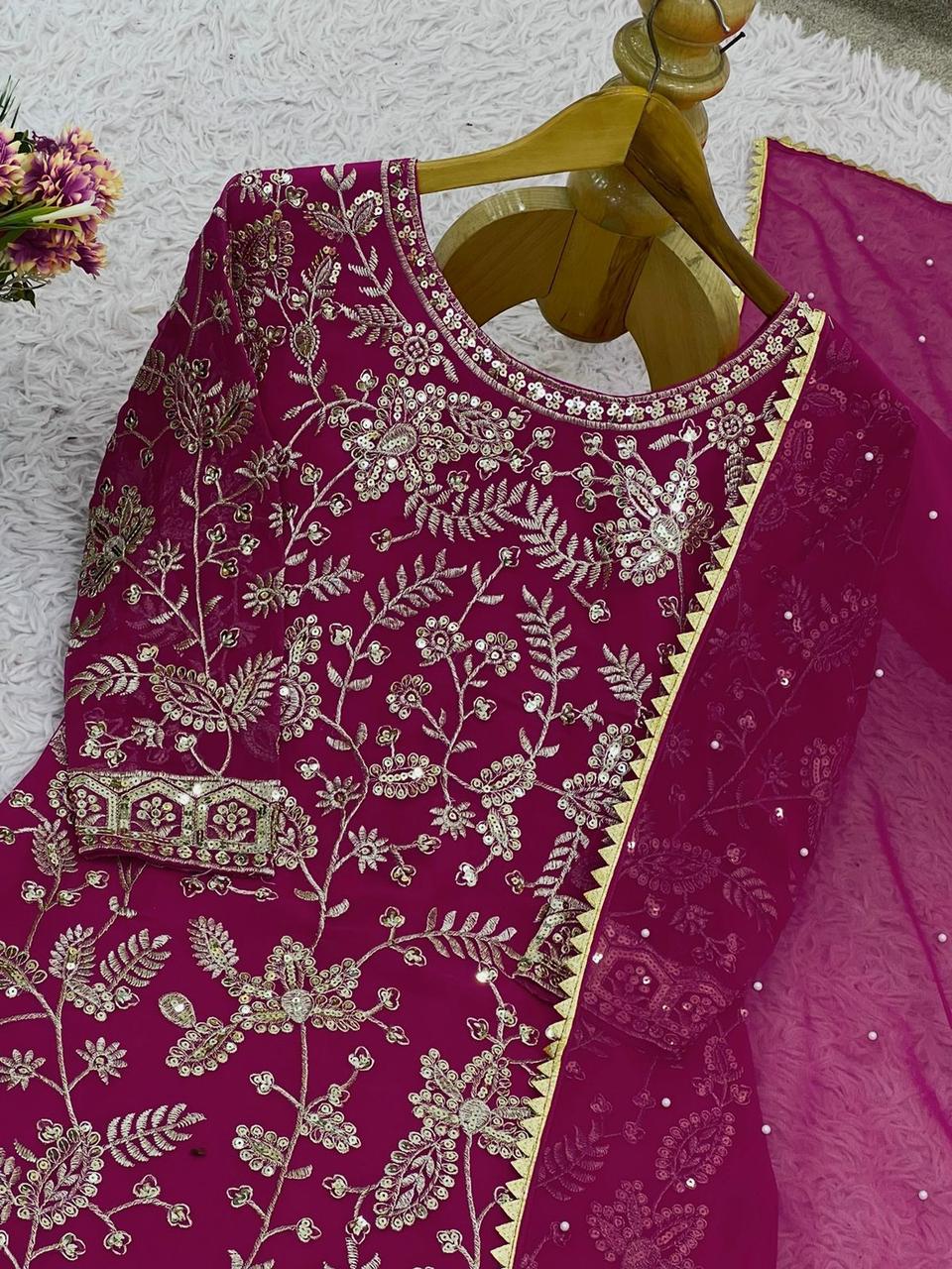 Elegant Heavy Embroidered Party Wear Top–Plazzo with Dupatta - Image 3