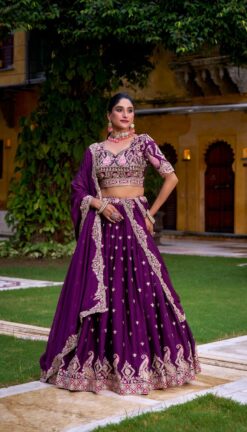 Rangoli Crush Purple Embroidered Lehenga Choli with Dupatta