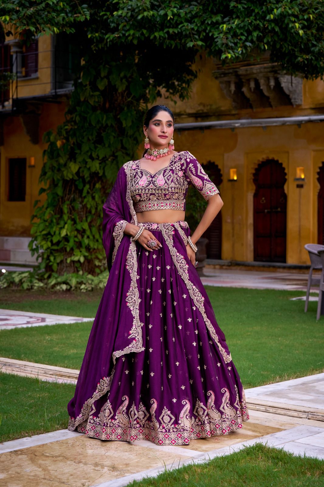 Rangoli Crush Purple Embroidered Lehenga Choli with Dupatta