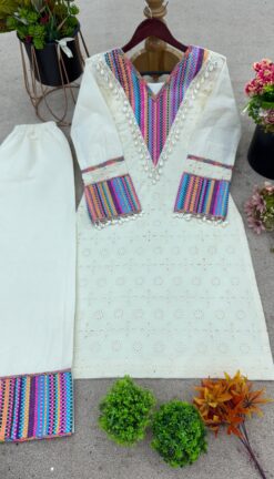 Alternative view of Special Premium Designer Co-ord Set – Pure Khadi Cotton with Schiffli Work