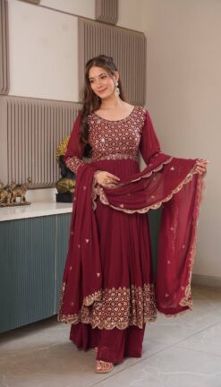 Alternative view of Heavy Faux Georgette Embroidered Gown with Dupatta & Sharara