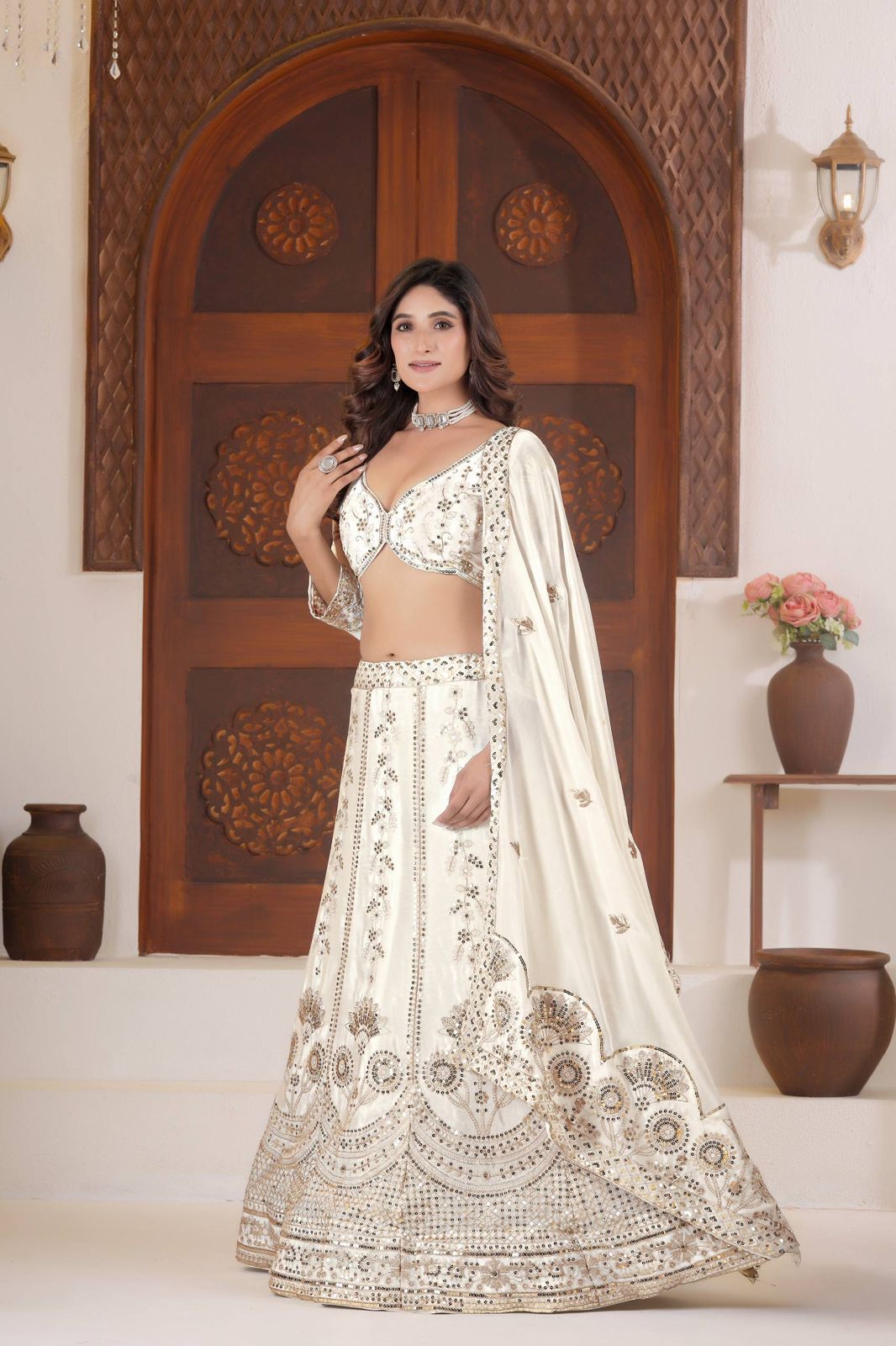 Regal Charm Silk Embroidered Lehenga Choli Set (Wine, Ivory White & Navy Blue) - Image 9