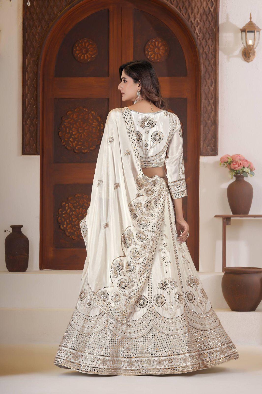 Regal Charm Silk Embroidered Lehenga Choli Set (Wine, Ivory White & Navy Blue) - Image 7