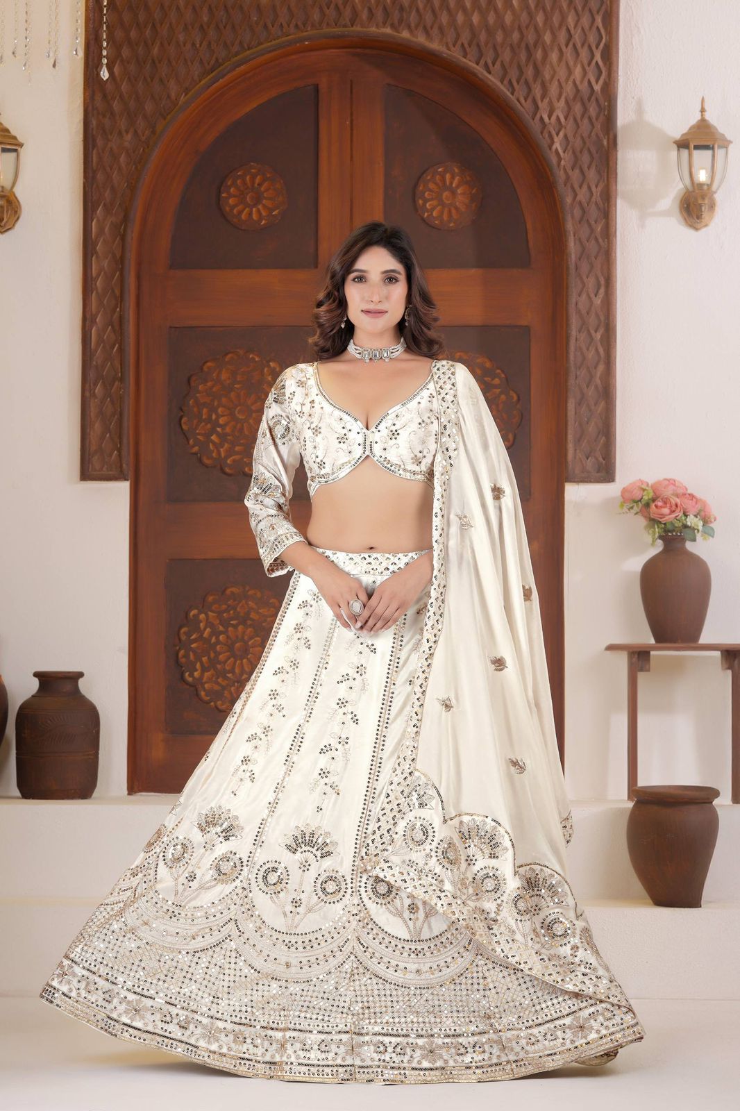 Regal Charm Silk Embroidered Lehenga Choli Set (Wine, Ivory White & Navy Blue) - Image 10