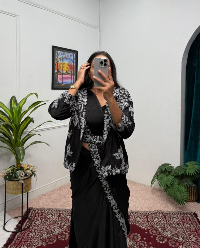 Indo-Western Drape Saree with Embroidered Koti & Belt