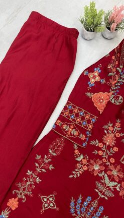 Alternative view of Regal Maroon Embroidered Silk Suit with Dupatta