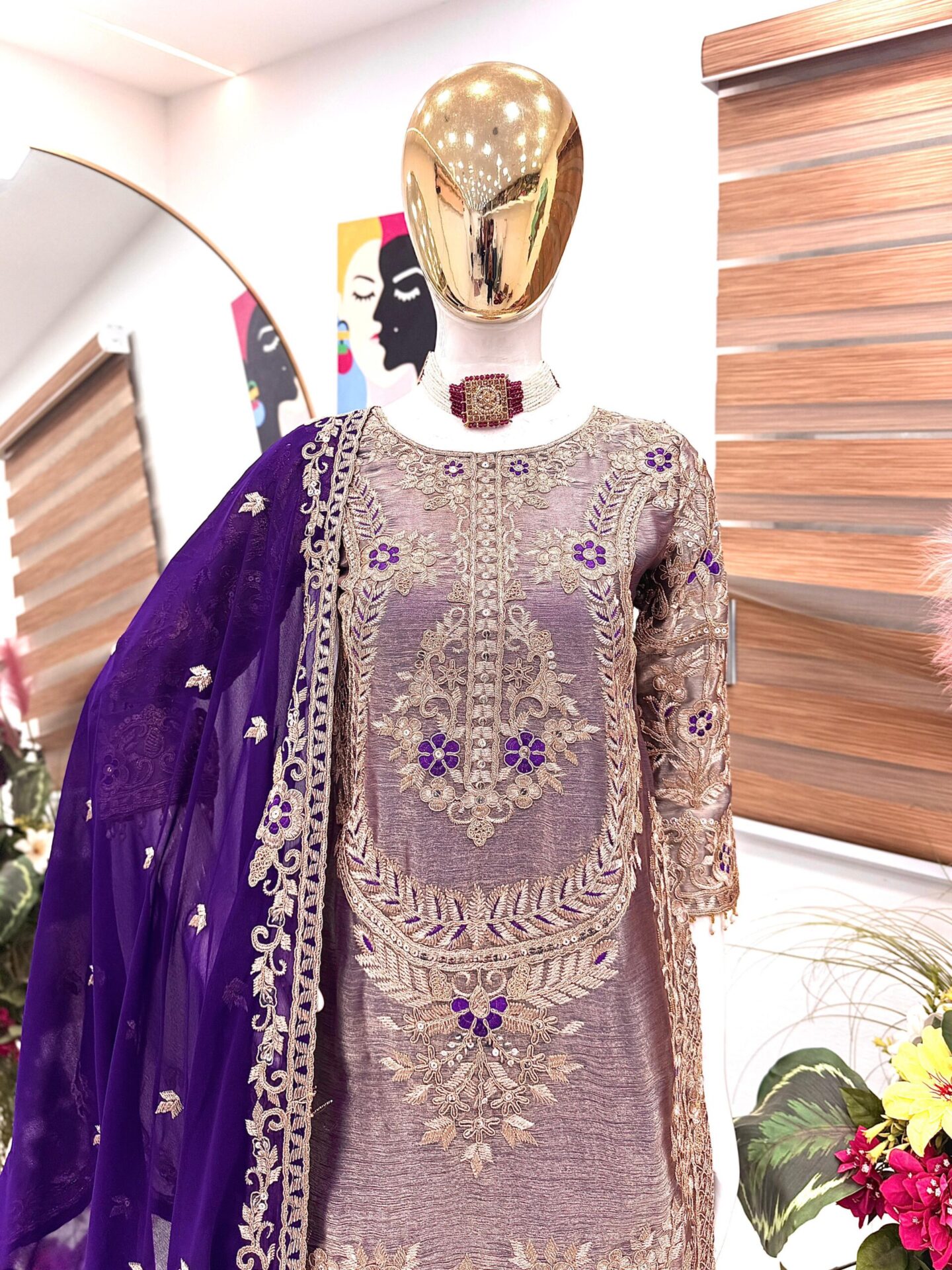 Royal Purple/Red Embroidered Sharara Set - Image 3