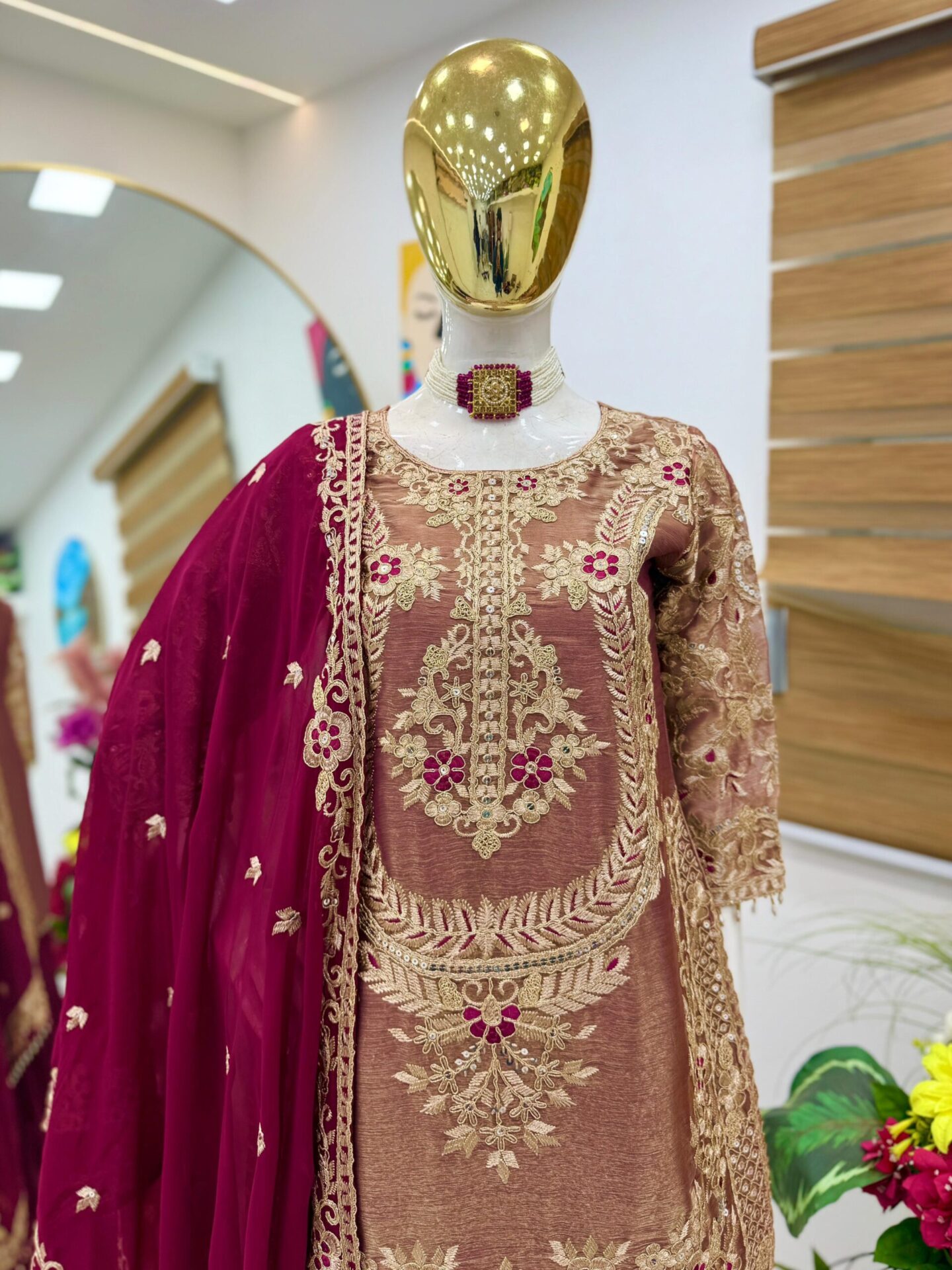 Royal Purple/Red Embroidered Sharara Set - Image 5