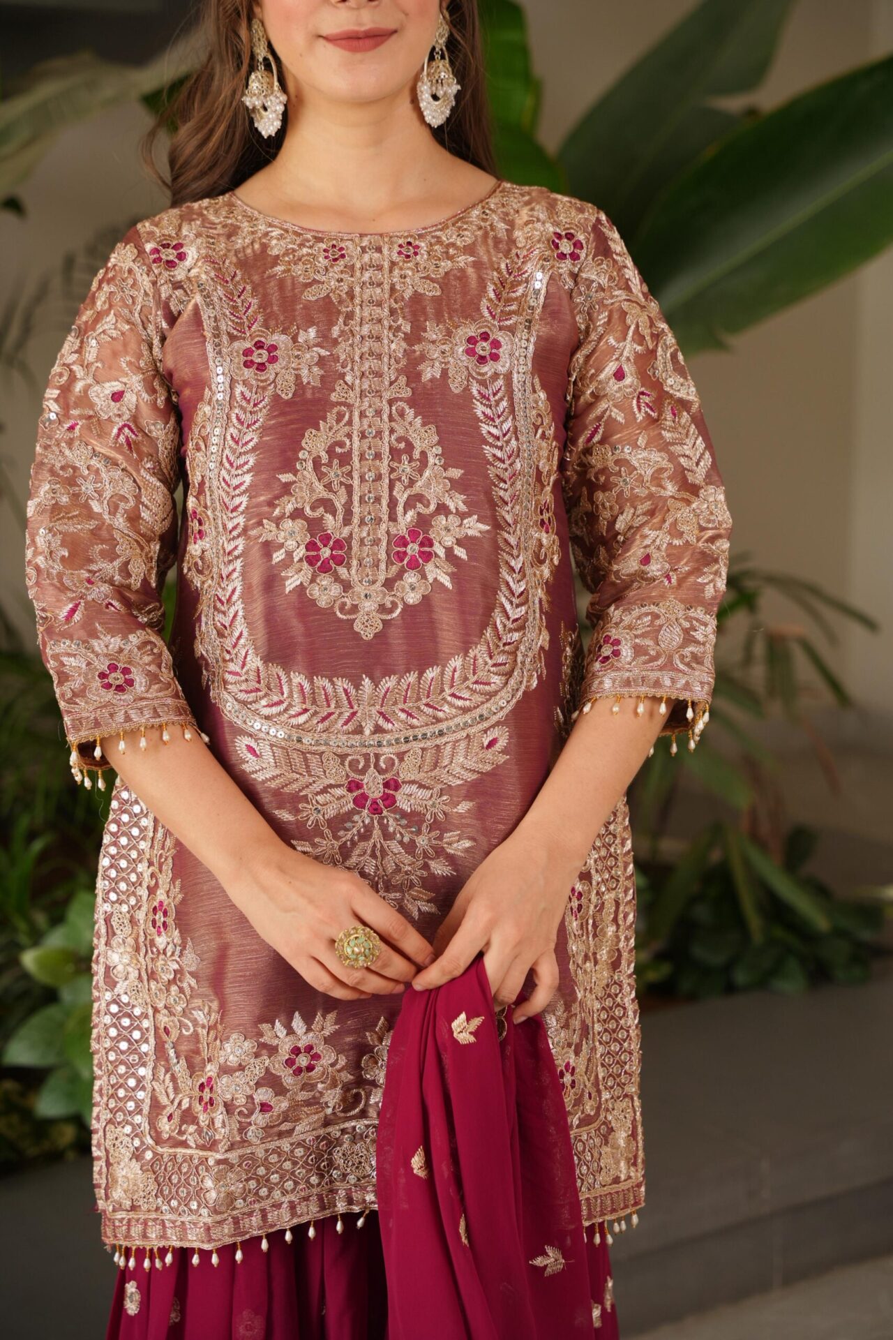Royal Purple/Red Embroidered Sharara Set - Image 13
