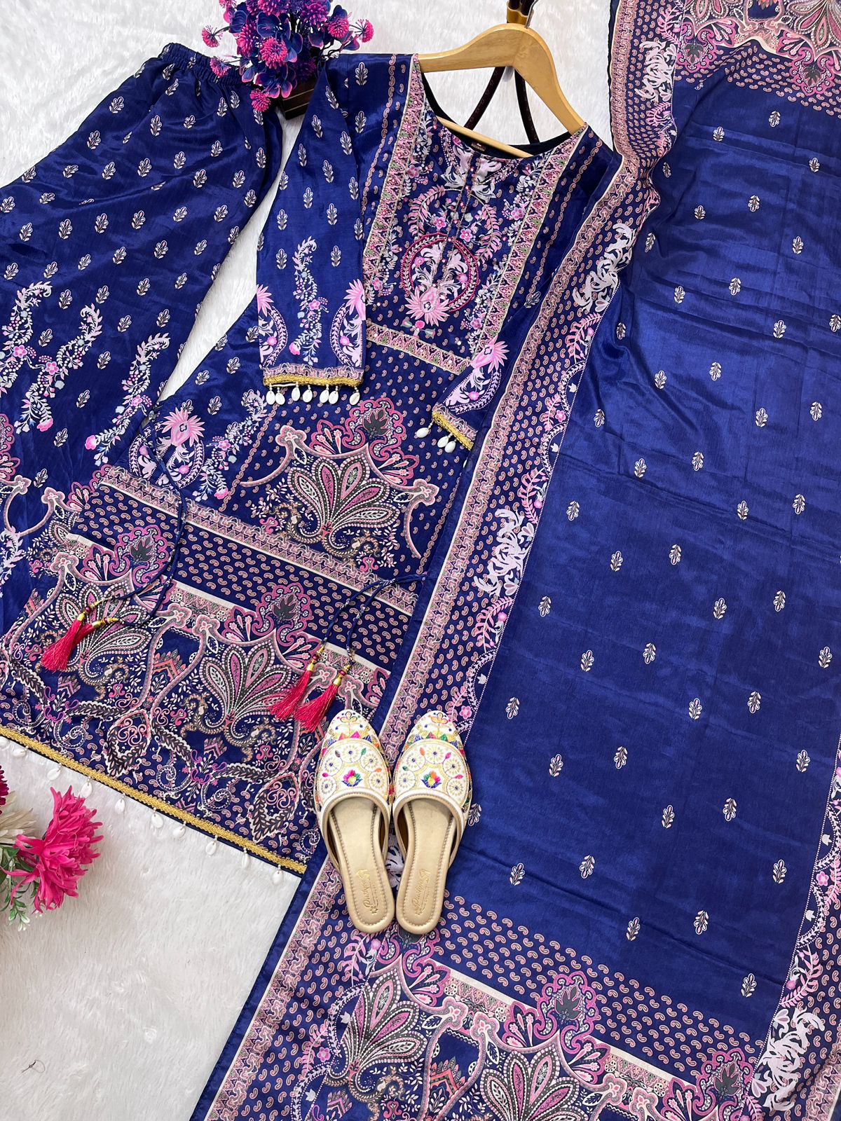 Royal Blue Chinon Silk Designer Plazo Set - Image 8